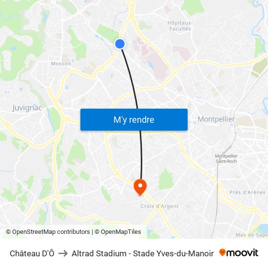 Château D'Ô to Altrad Stadium - Stade Yves-du-Manoir map