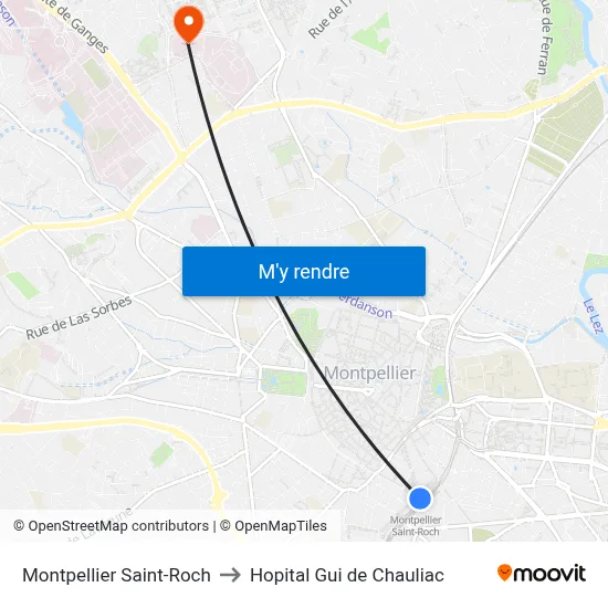 Montpellier Saint-Roch to Hopital Gui de Chauliac map