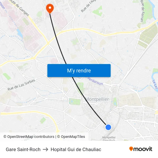 Gare Saint-Roch to Hopital Gui de Chauliac map