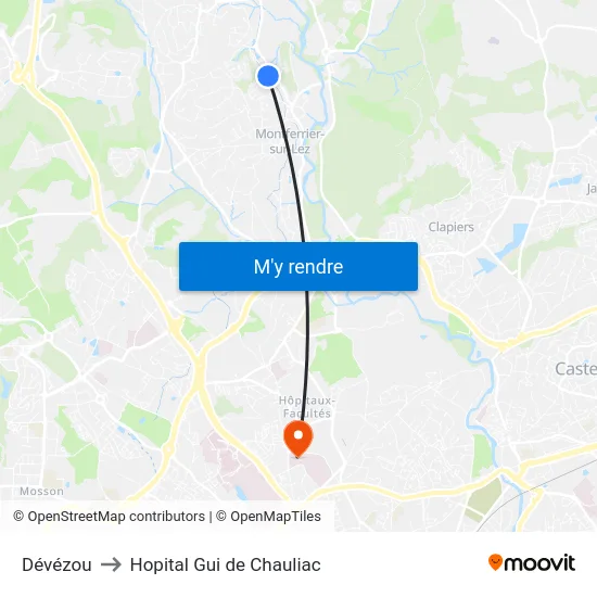 Dévézou to Hopital Gui de Chauliac map