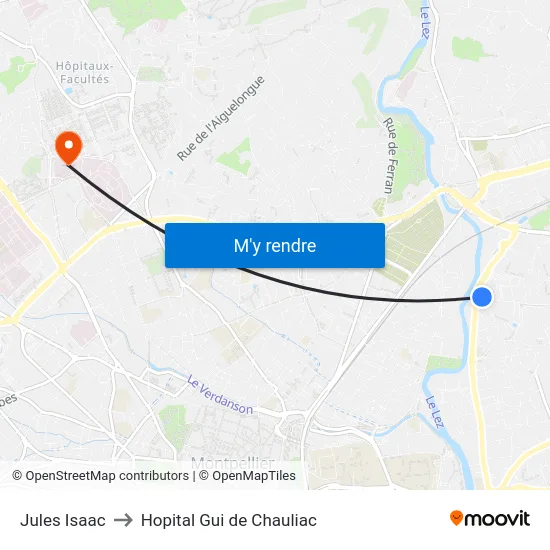 Jules Isaac to Hopital Gui de Chauliac map