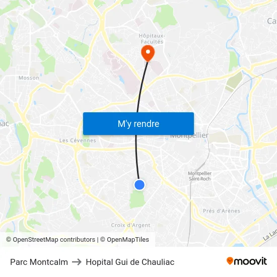 Parc Montcalm to Hopital Gui de Chauliac map
