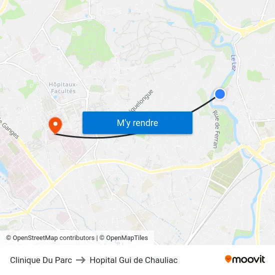 Clinique Du Parc to Hopital Gui de Chauliac map
