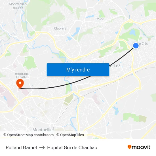 Rolland Gamet to Hopital Gui de Chauliac map