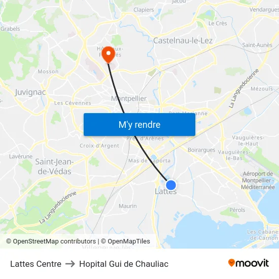 Lattes Centre to Hopital Gui de Chauliac map