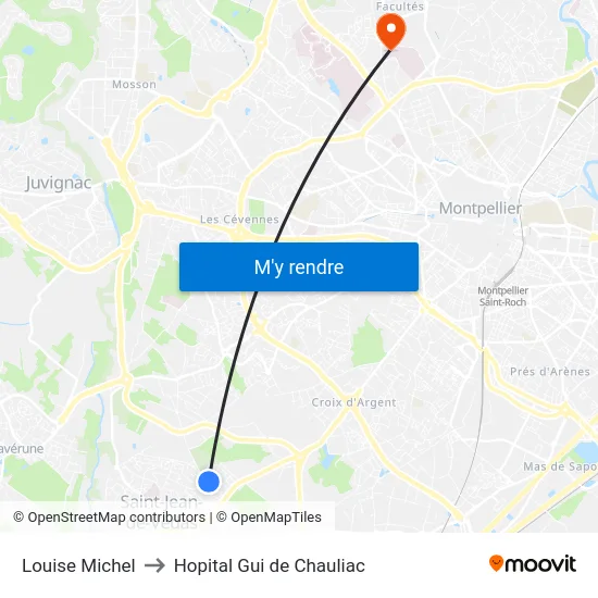 Louise Michel to Hopital Gui de Chauliac map