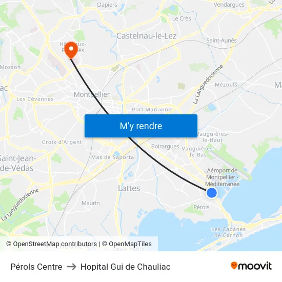 Pérols Centre to Hopital Gui de Chauliac map