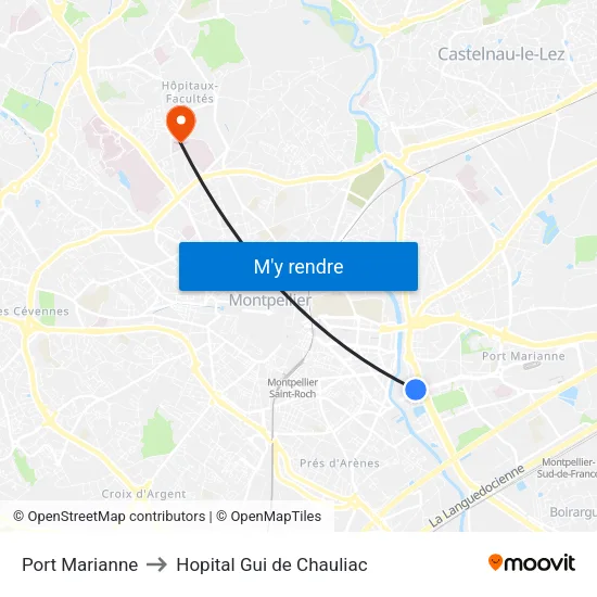 Port Marianne to Hopital Gui de Chauliac map