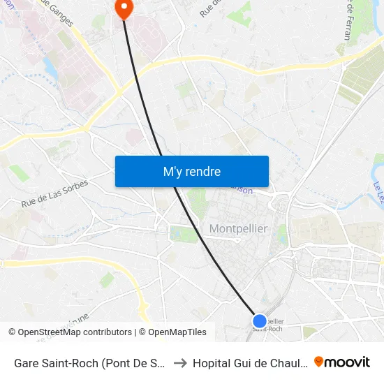 Gare Saint-Roch (Pont De Sète) to Hopital Gui de Chauliac map