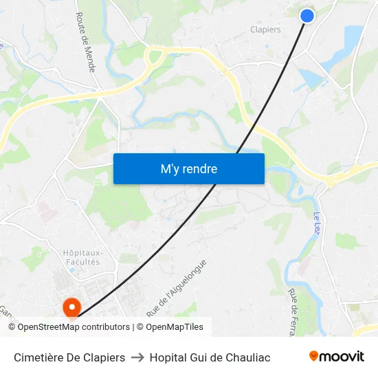 Cimetière De Clapiers to Hopital Gui de Chauliac map