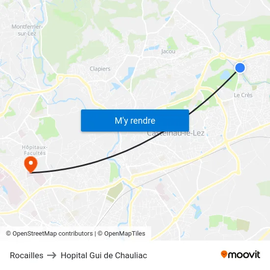 Rocailles to Hopital Gui de Chauliac map