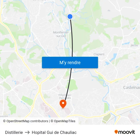 Distillerie to Hopital Gui de Chauliac map