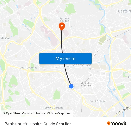 Berthelot to Hopital Gui de Chauliac map