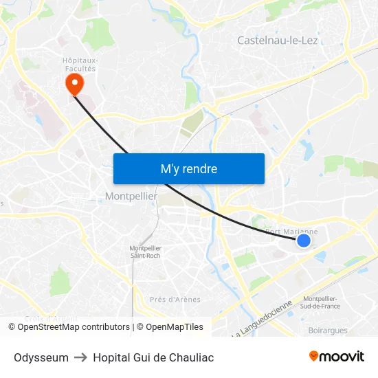 Odysseum to Hopital Gui de Chauliac map