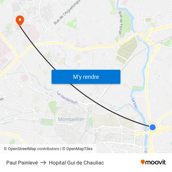Paul Painlevé to Hopital Gui de Chauliac map