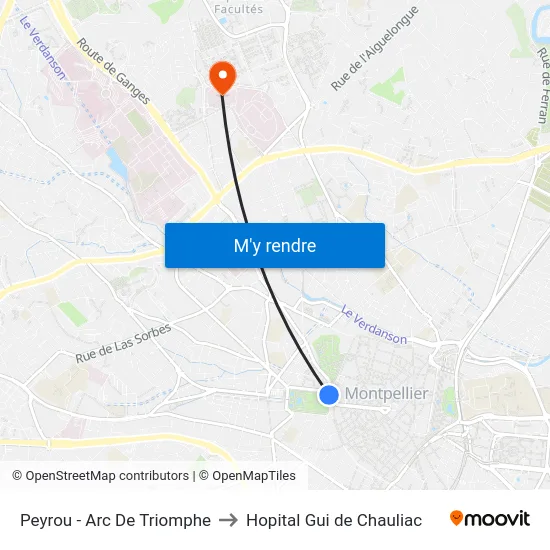 Peyrou - Arc De Triomphe to Hopital Gui de Chauliac map