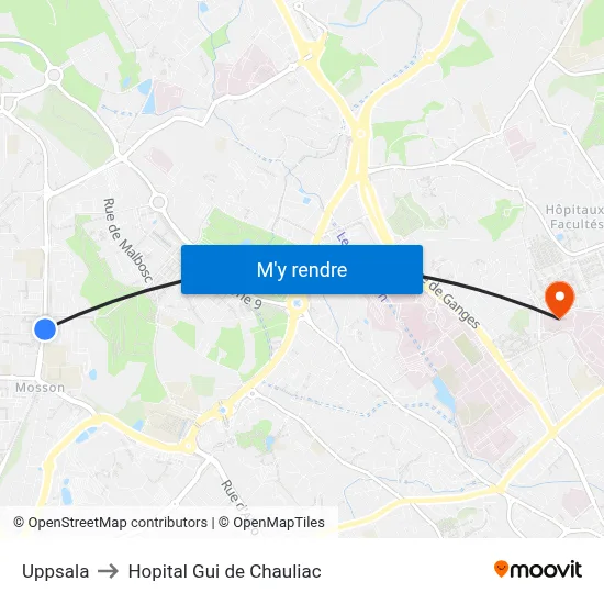 Uppsala to Hopital Gui de Chauliac map