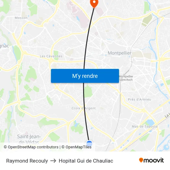 Raymond Recouly to Hopital Gui de Chauliac map