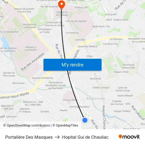Portalière Des Masques to Hopital Gui de Chauliac map