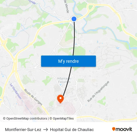 Montferrier-Sur-Lez to Hopital Gui de Chauliac map