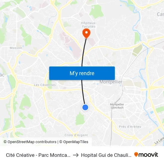 Cité Créative - Parc Montcalm to Hopital Gui de Chauliac map