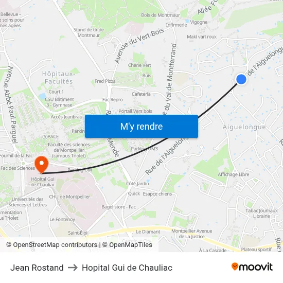 Jean Rostand to Hopital Gui de Chauliac map