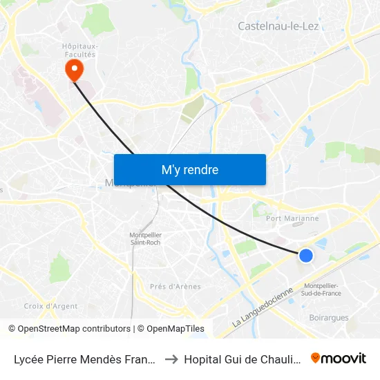 Lycée Pierre Mendès France to Hopital Gui de Chauliac map
