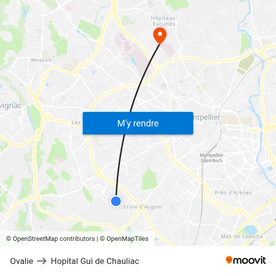 Ovalie to Hopital Gui de Chauliac map