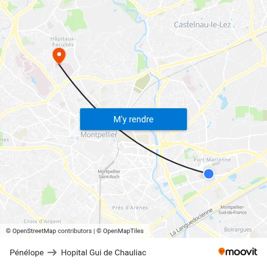 Pénélope to Hopital Gui de Chauliac map