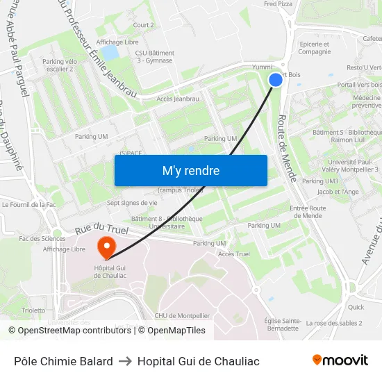 Pôle Chimie Balard to Hopital Gui de Chauliac map
