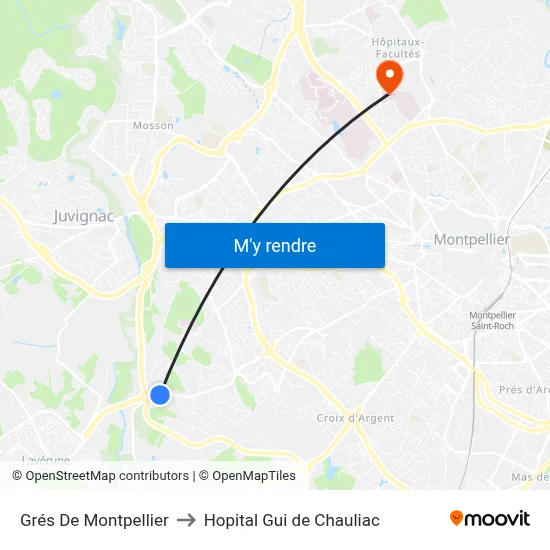 Grés De Montpellier to Hopital Gui de Chauliac map