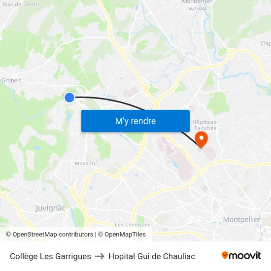 Collège Les Garrigues to Hopital Gui de Chauliac map