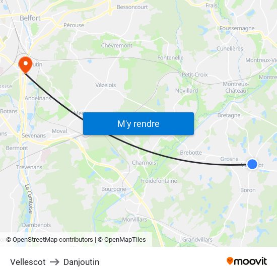 Vellescot to Danjoutin map