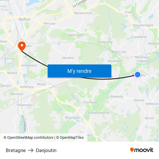Bretagne to Danjoutin map