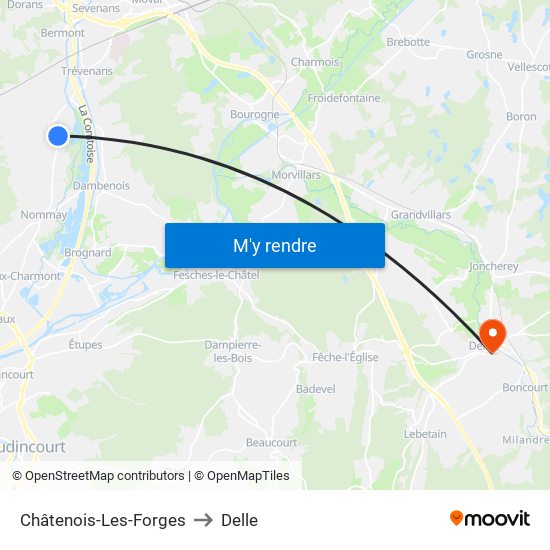 Châtenois-Les-Forges to Delle map