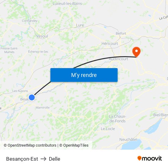 Besançon-Est to Delle map