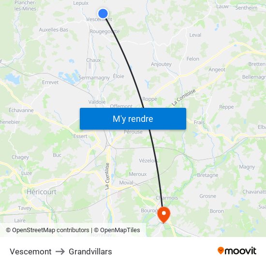 Vescemont to Grandvillars map