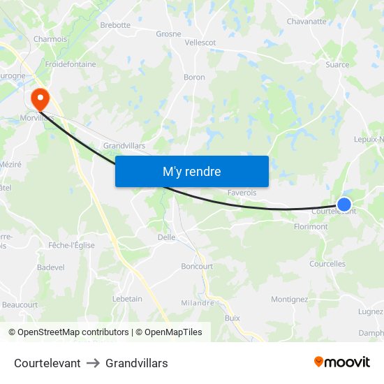 Courtelevant to Grandvillars map