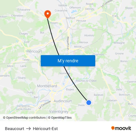 Beaucourt to Héricourt-Est map