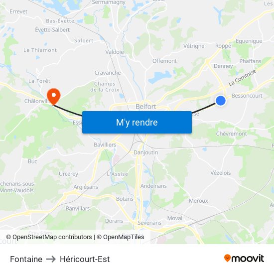 Fontaine to Héricourt-Est map