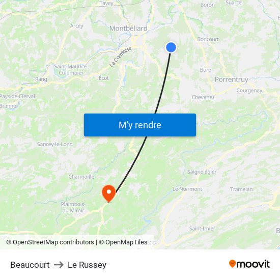 Beaucourt to Le Russey map