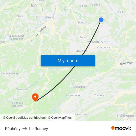 Réchésy to Le Russey map