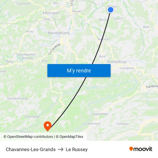 Chavannes-Les-Grands to Le Russey map