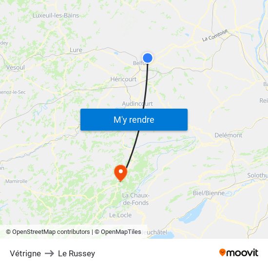 Vétrigne to Le Russey map