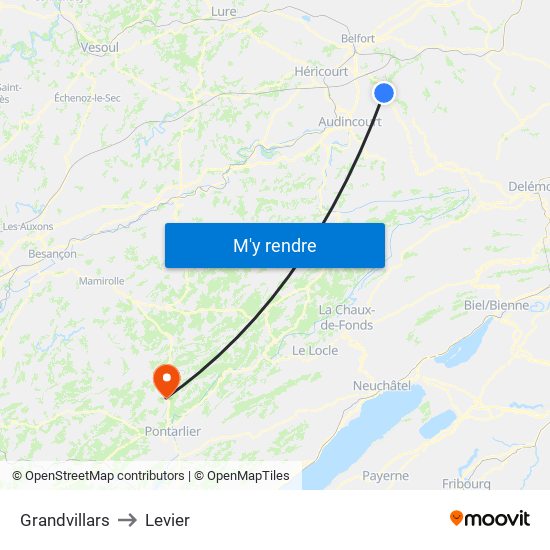 Grandvillars to Levier map