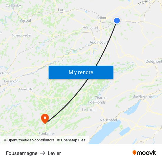 Foussemagne to Levier map