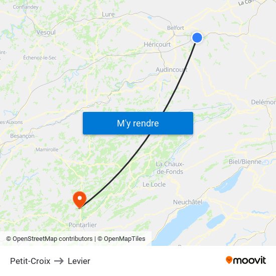 Petit-Croix to Levier map