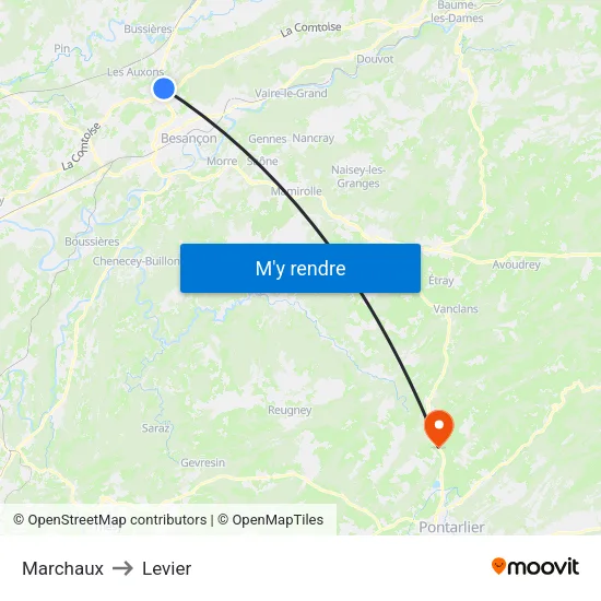 Marchaux to Levier map