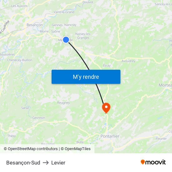 Besançon-Sud to Levier map