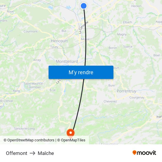 Offemont to Maîche map